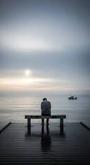 Obraz premium Solitude by the Sea - A Moment of Reflection and Peace.