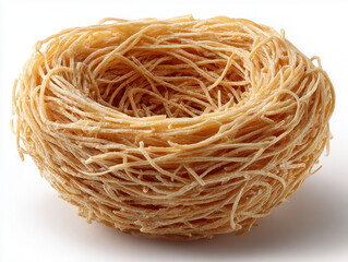 Close-up of a bowl of Chinese egg noodles, arranged neatly in a circular dish Light beige noodles, well-cooked Soft shadows due to overhead lighting Slight angle perspective Realist - AI-Generated