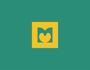 A minimalist design featuring a stylized heart within a square frame, utilizing a bright yellow color scheme, suggesting warmth, love, and a sense of connection.