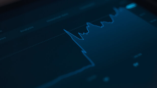 Stock market screen showing price drop graph.