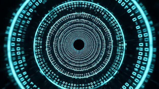 Abstract Digital Tunnel Flowing Through Binary Code