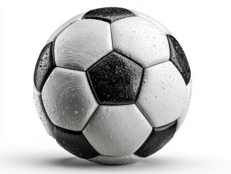 Overhead view of a white gradient background with a soccer ball featuring black pentagonal and white hexagonal panels Soft, diffuse lighting enhances details Product photograph style - AI-Generated - Powered by Adobe