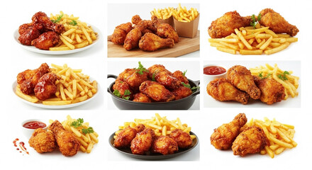 Delicious chicken wings and french fries platter collection