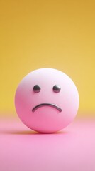 Fototapeta premium Sad face on pink and yellow background, feeling down.