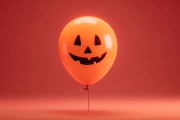 Halloween balloon concept, glowing orange balloon with friendly jack-o'-lantern face