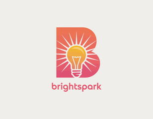 This logo showcases a bold letter 'B' combined with a bright bulb design, radiating sunlight, representing ideas and innovation for dynamic creative ventures. © xiao