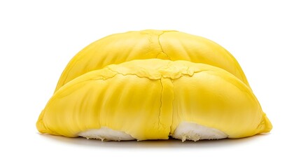 Close-up of Fresh Durian Fruit Segments on White Background.