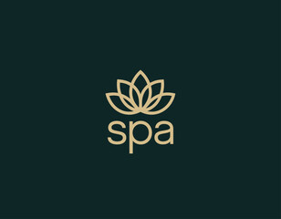 A minimalist spa logo featuring a stylized lotus flower above the word 'spa', perfect for wellness centers or beauty products emphasizing tranquility and relaxation.
