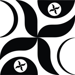 Black and white cat Halloween vector illustration with silhouette and decorative elements