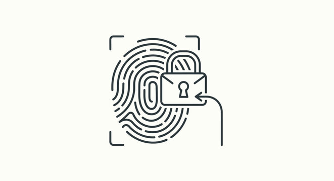 Digital Fingerprint Security Lock Icon for Biometric Authentication.