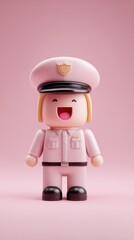 Fototapeta premium Smiling Pink Police Officer Toy Figure with Uniform and Hat.