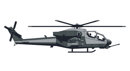 Modern Military Helicopter with Rotor Blades and Tail Rotor.