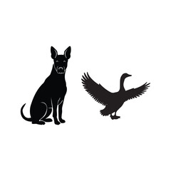 Black  logo Dog and Goose icon  Silhouettes – Animal Vector Illustration