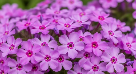 Fototapeta premium Close-up of Blooming Purple Creeping Phlox Flowers in Spring.