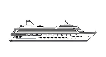 Obraz premium Detailed Line Drawing of a Large Passenger Cruise Ship.