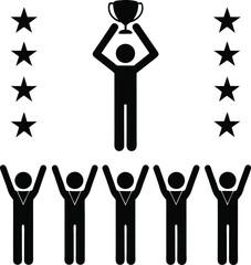 Figures celebrating trophy with stars black celebration