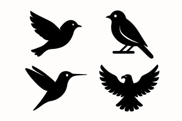 Silhouette icons of various bird species in flight and perched positions
