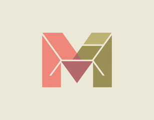 This eye-catching geometric logo design features a bold M shape with vibrant colors, perfect for businesses in fashion, art, or technology that want to stand out.