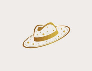 This creative logo depicts a whimsical hat resembling a planet with spots, merging fun and creativity, ideal for playful brands or entertainment industries.