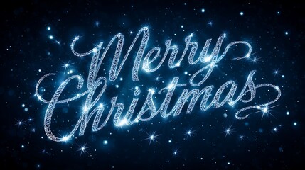 Dark blue winter background with Merry Christmas text shining like stars 