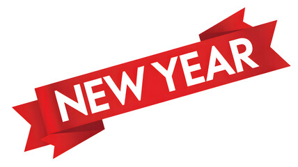 New year celebration banner red ribbon festive holiday season greeting party decoration december january event on transparent background