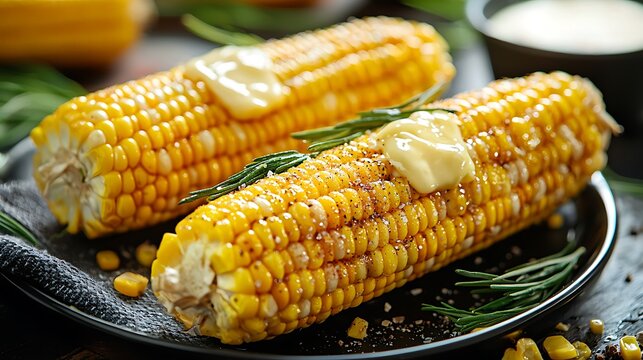 Roasted corn on cob with butter high resolution picture