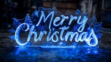 Graffiti style Merry Christmas painted on brick wall with snow