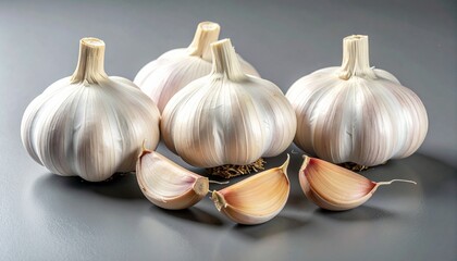Obraz premium garlic bulbs with varied white and purple hues arranged on light gray surface