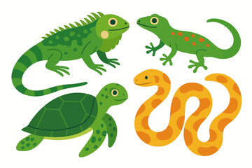 Obraz premium Colorful reptile collection: iguana, gecko, turtle, and snake illustration