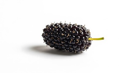 Close-up of a Fresh and Juicy Mulberry on White Background.