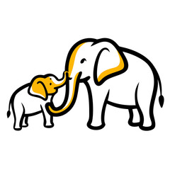 Obraz premium Yellow Elephant Profile Silhouette with Curved Trunk on Black Background