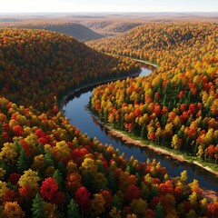 Autumnal River Valley - A Tapestry of Colors in Natures Embrace.
