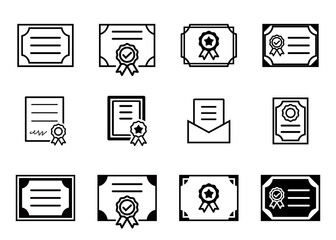 賞状・認定証アイコンセット　ビジネス・教育向けシンプルデザイン