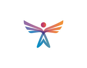 This vibrant image illustrates a colorful abstract human figure with wings, symbolizing freedom, hope, and self-realization, ideal for wellness and empowerment themes.