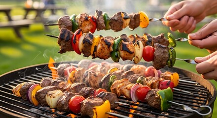 Delicious Grilled Kabobs on a Summer Barbecue.