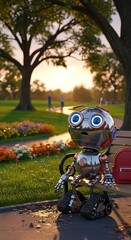 Robots Quiet Moment - Contemplation in the Park at Sunset.