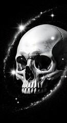 Skull in the Cosmos - A Monochrome Exploration of Mortality and the Universe.