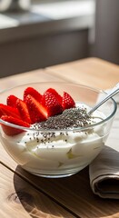 Healthy Breakfast Bowl with Yogurt, Strawberries, and Chia Seeds.