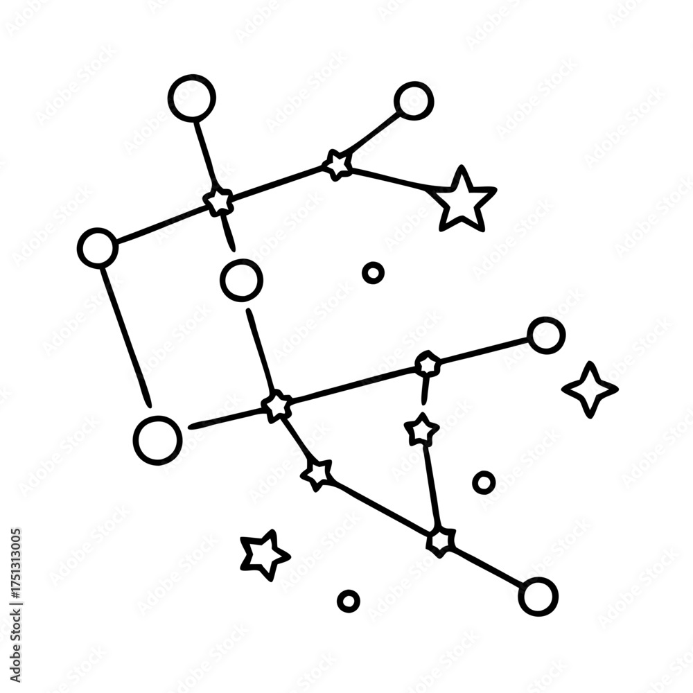 Wall mural vector art of an abstract line drawing depicting a celestial constellation with connected dots and s