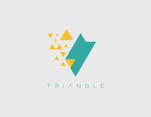 Obraz premium The image showcases a geometric logo composed of colorful triangles, symbolizing balance and structure, suitable for technology and creative industries seeking modern aesthetics.