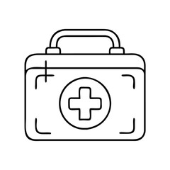 Obraz premium Vector art of line art icon of a first aid kit with a cross symbol, isolated on a