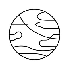 Vector art of abstract line drawing of a planet or celestial body with curved lines representing continents or atmospheric patterns