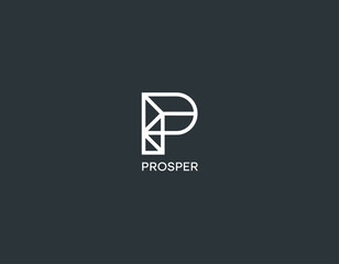 An innovative logo design for 'Prosper', featuring a stylized 'P' with geometric elements that resonate with growth, success, and a contemporary aesthetic.