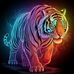 Vibrant Tiger Portrait - A Colorful and Striking Animal Illustration.