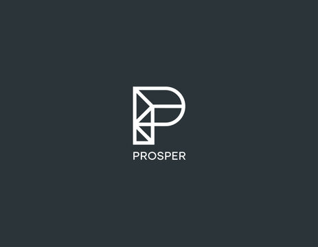 An innovative logo design for 'Prosper', featuring a stylized 'P' with geometric elements that resonate with growth, success, and a contemporary aesthetic.