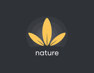 Obraz premium An artistic representation of leaves forming a stylized nature logo, expressing themes of sustainability, organic life, and environmental consciousness in a vibrant yellow hue.