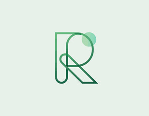 This artistic representation of the letter 'R' utilizes clean lines and soft green hues, emphasizing minimalism and contemporary typography in design aesthetics.