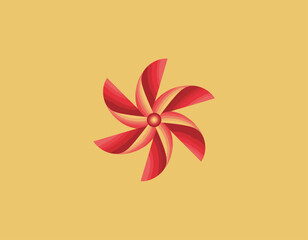 A dynamic, red stylized pinwheel captures the essence of joy, playfulness, and movement, representing childhood memories and the whimsy of carefree moments in time.