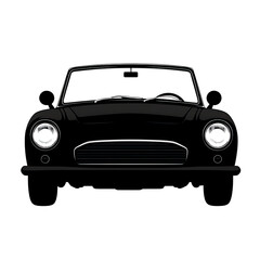 Front view of a sleek, black vintage compact car on a black background
