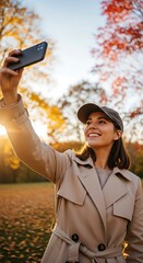 Autumn Selfie - A Woman Capturing the Golden Season.